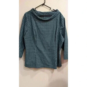 Women's 3/4 length sleeve black & teal plaid shirt Laura Byrnes California 4x